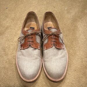 Barneys New York Beige and Brown Linen and Leather Oxford Shoes Men's Size 13